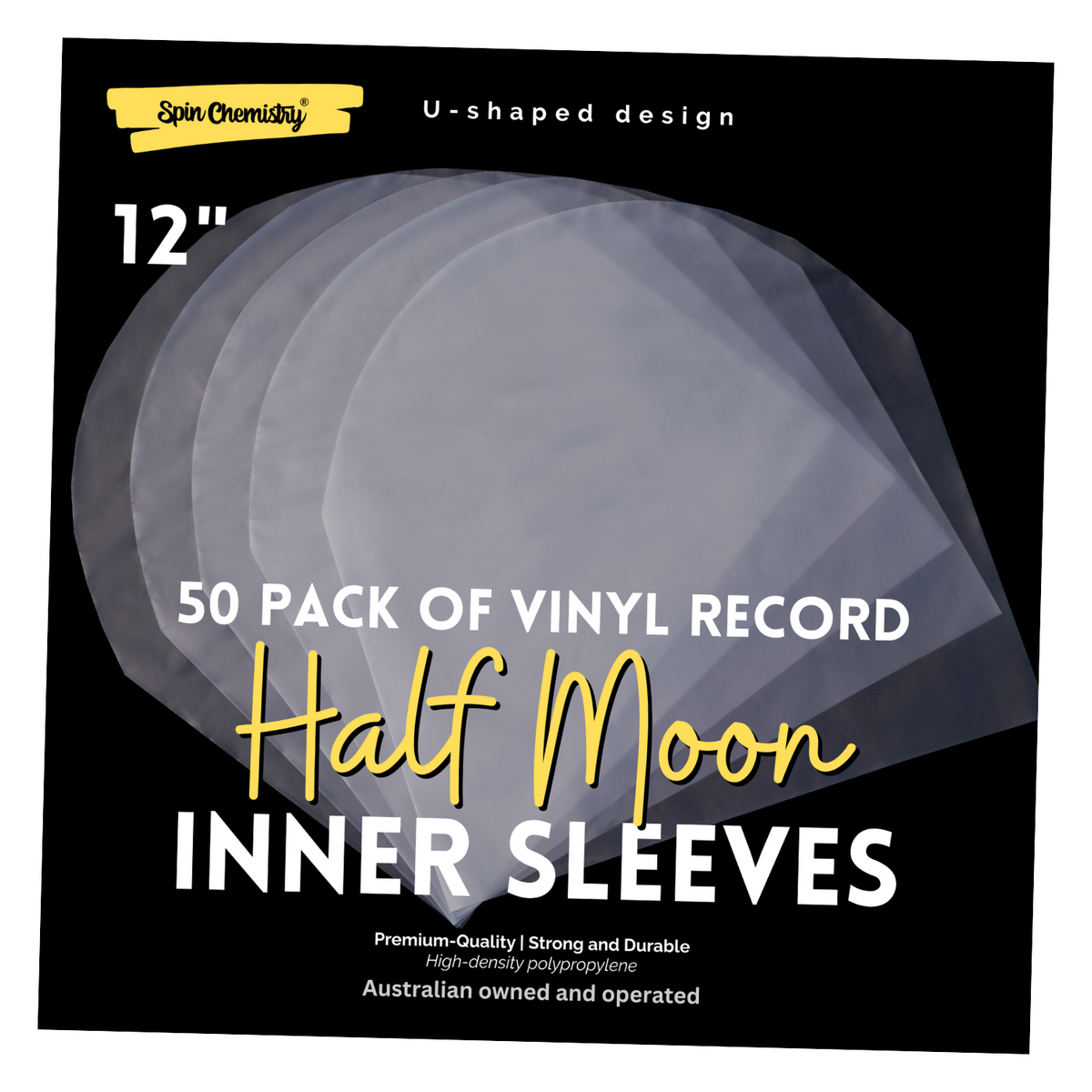 200 Pack of Record 12" Inner Sleeves (Half Moons)