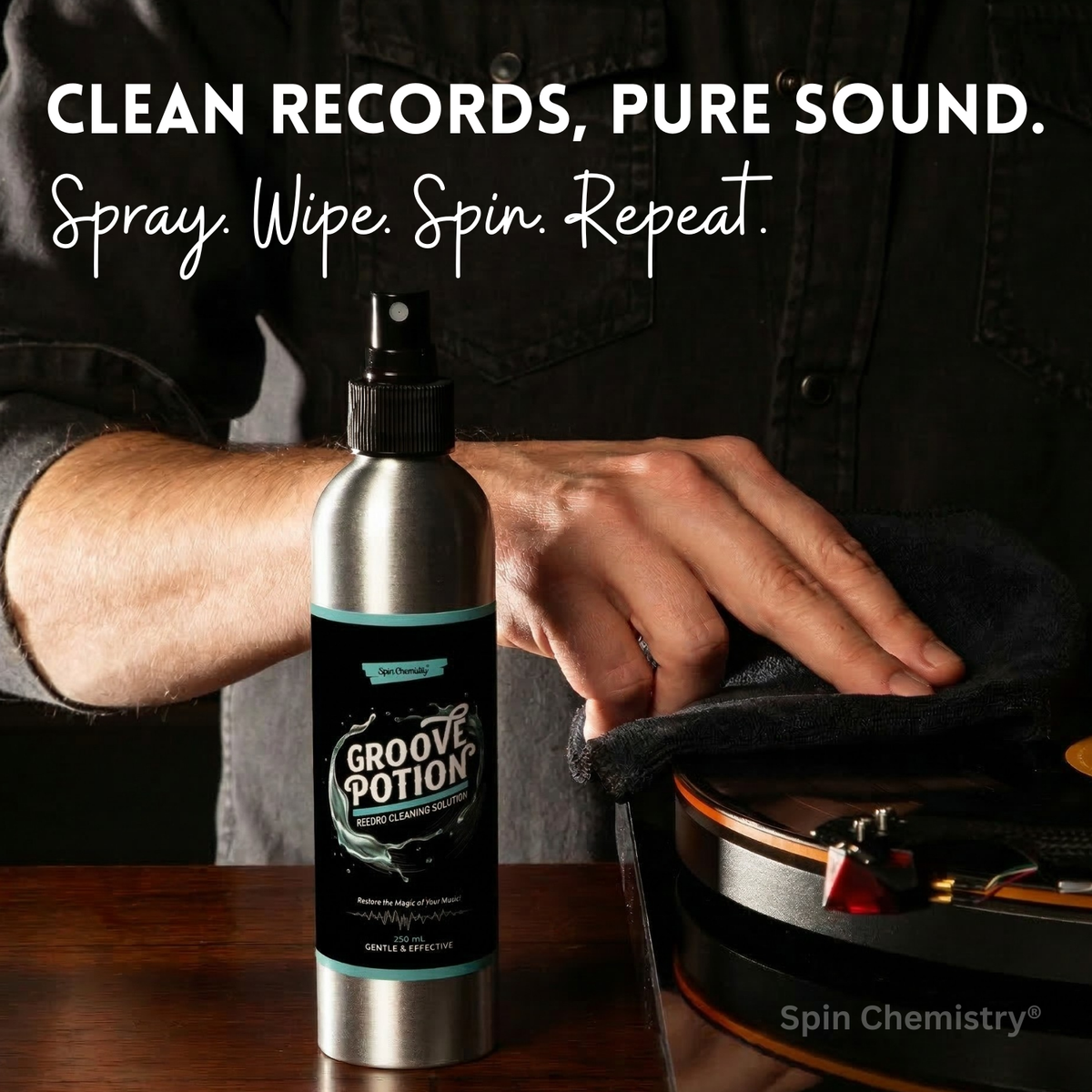 250mL Vinyl Record Cleaning Fluid + Microfiber Cloth
