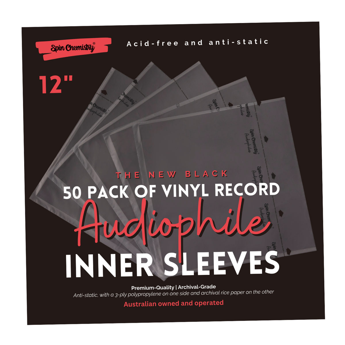200 Pack Black Archival Grade 12" Record Inner Sleeves