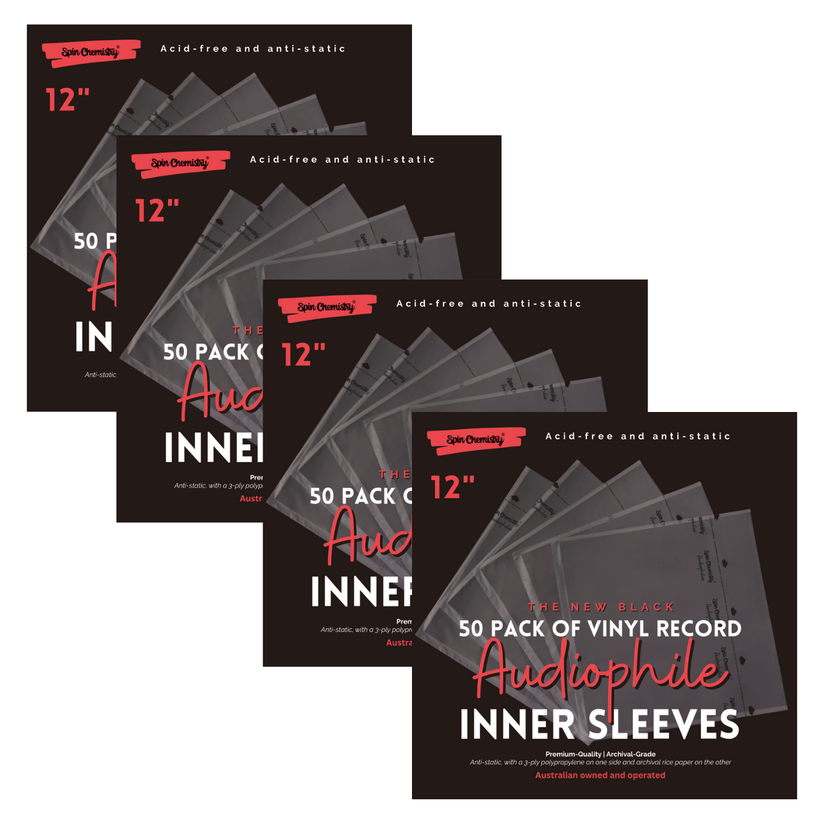 200 Pack Black Archival Grade 12" Record Inner Sleeves